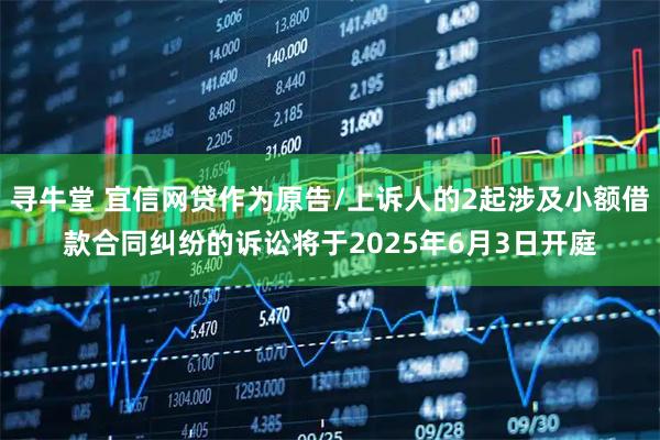 寻牛堂 宜信网贷作为原告/上诉人的2起涉及小额借款合同纠纷的诉讼将于2025年6月3日开庭