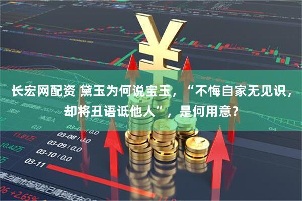 长宏网配资 黛玉为何说宝玉，“不悔自家无见识，却将丑语诋他人”，是何用意？