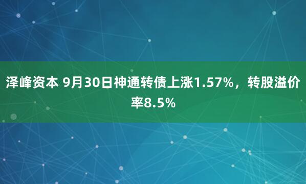 泽峰资本 9月30日神通转债上涨1.57%，转股溢价率8.5%